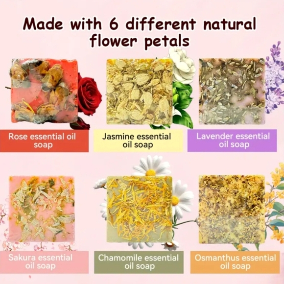 🆕️LAST 1🌹HANDMADE ALL NATURAL BAR SOAP SET OF 6 WITH DRIED HERBS & FLOWERS - Picture 4 of 17